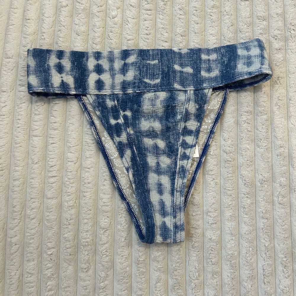 Free People Farrah Dylan Blue and White Tie-Dye Denim Bikini Bottoms